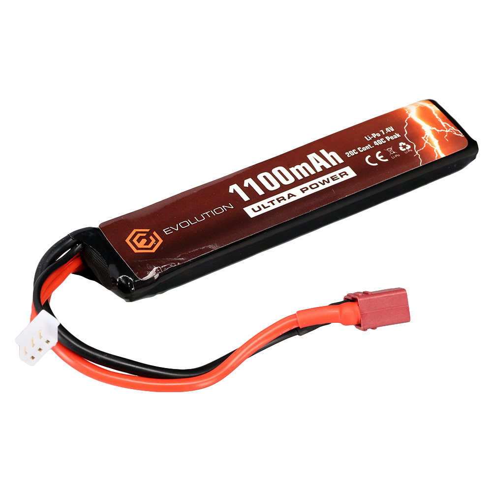 Evolution Ultra-Power LiPo Akku 7,4V 1100mAh 20C / 40C Stock-Tube Type m. T-Stecker + Mini-Tam Adapter Bild 1