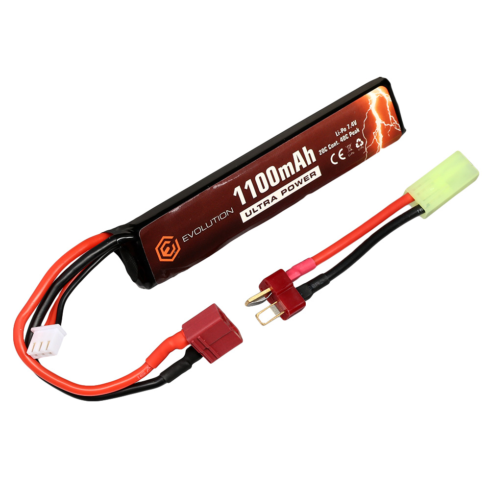 Evolution Ultra-Power LiPo Akku 7,4V 1100mAh 20C / 40C Stock-Tube Type m. T-Stecker + Mini-Tam Adapter Bild 3