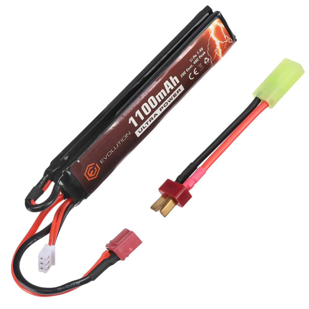 Evolution Ultra-Power LiPo Akku 7,4V 1100mAh 20C / 40C Small Two-Panel Type m. T-Stecker + Mini-Tam Adapter Bild 1
