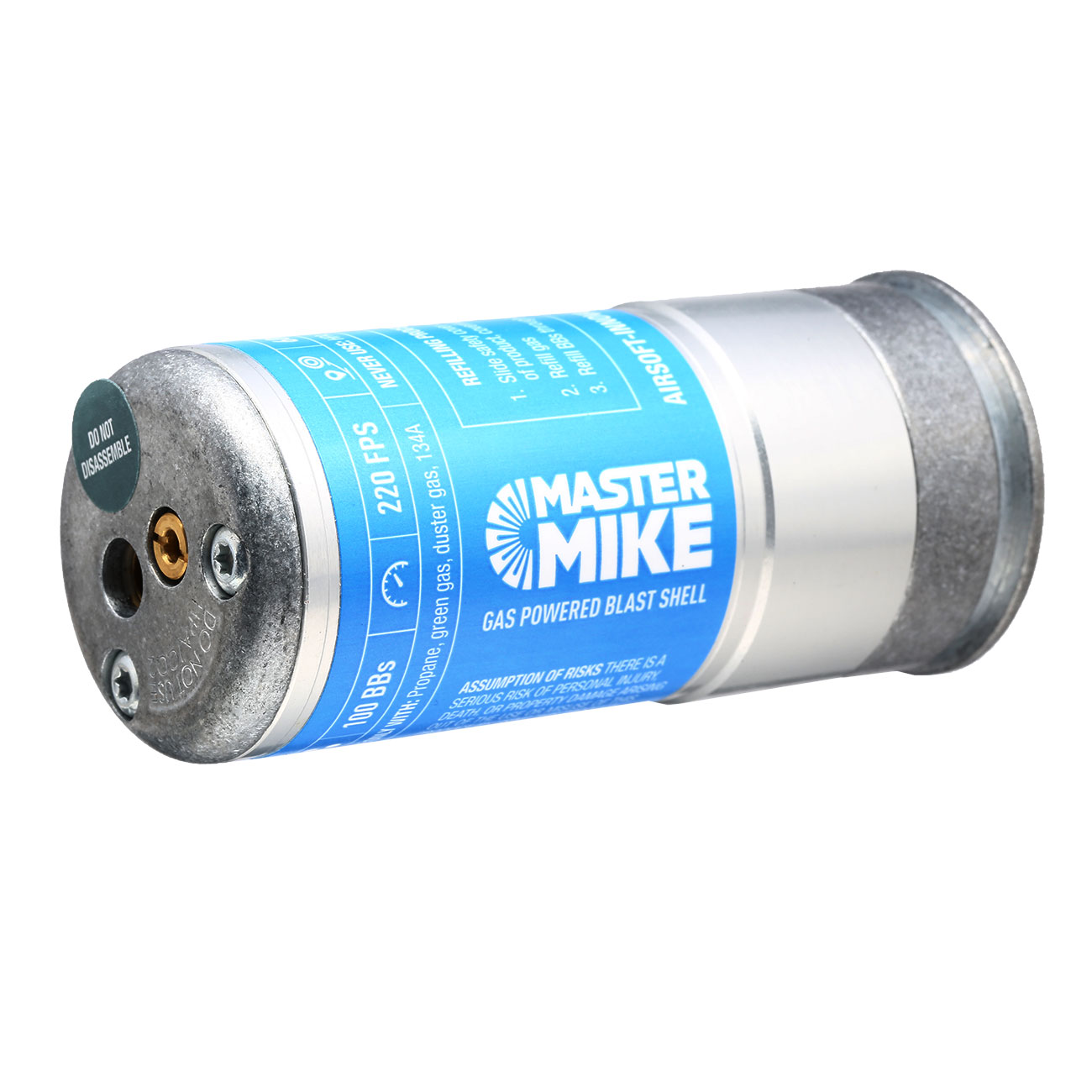 Airsoft Innovations Master Mike 40mm Vollmetall Hülse / Einlegepatrone f. 150 6mm BBs blau / silber