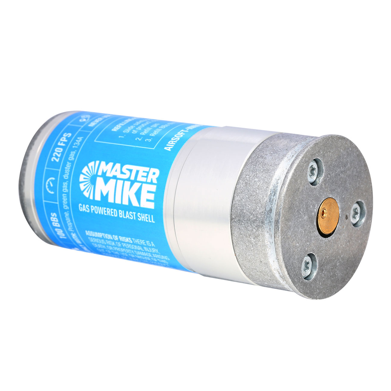 Airsoft Innovations Master Mike 40mm Vollmetall Hlse / Einlegepatrone f. 150 6mm BBs blau / silber Bild 1