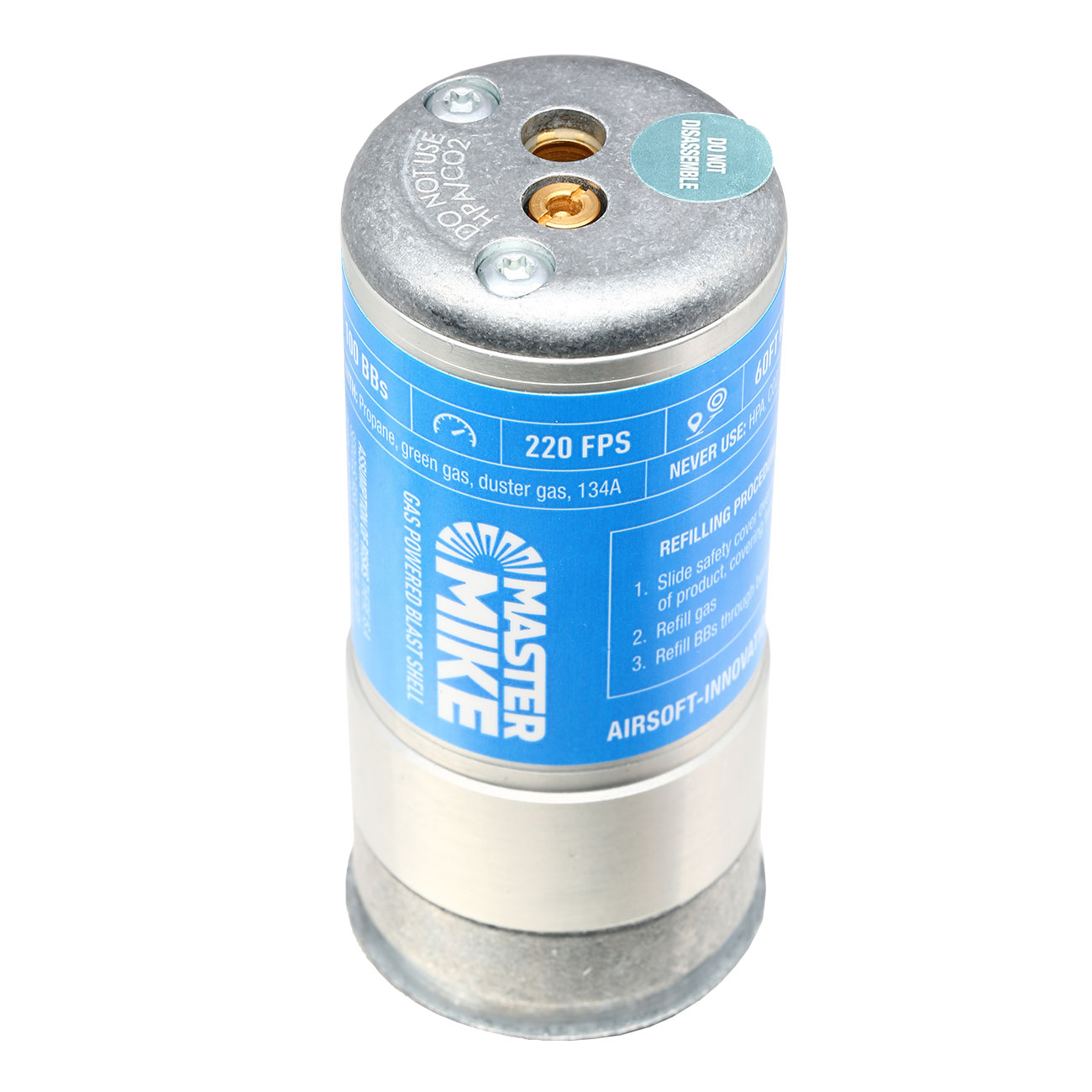 Airsoft Innovations Master Mike 40mm Vollmetall Hlse / Einlegepatrone f. 150 6mm BBs blau / silber Bild 1