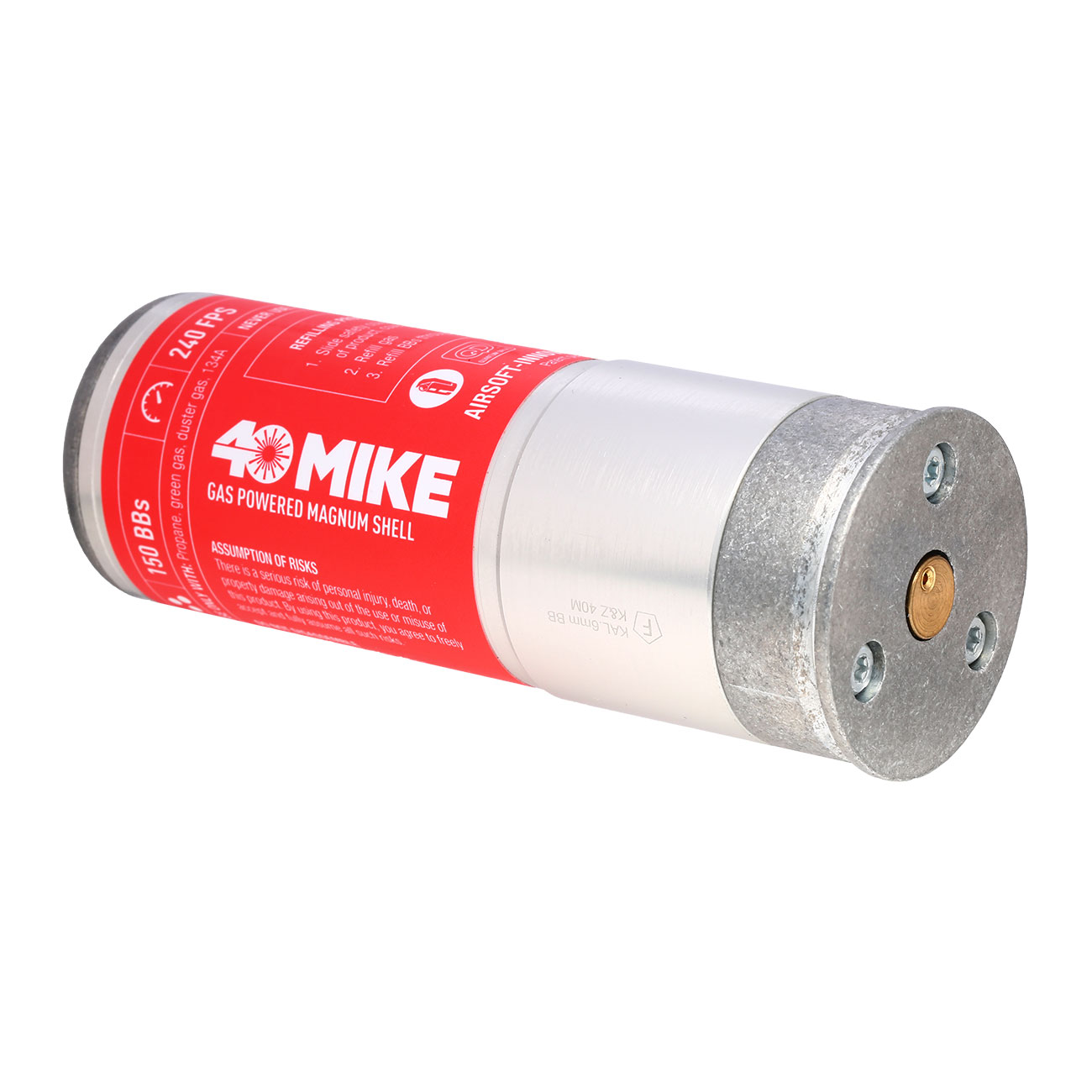 Airsoft Innovations 40 Mike 40mm Vollmetall Hülse / Einlegepatrone f. 150 6mm BBs rot / silber Bild 2