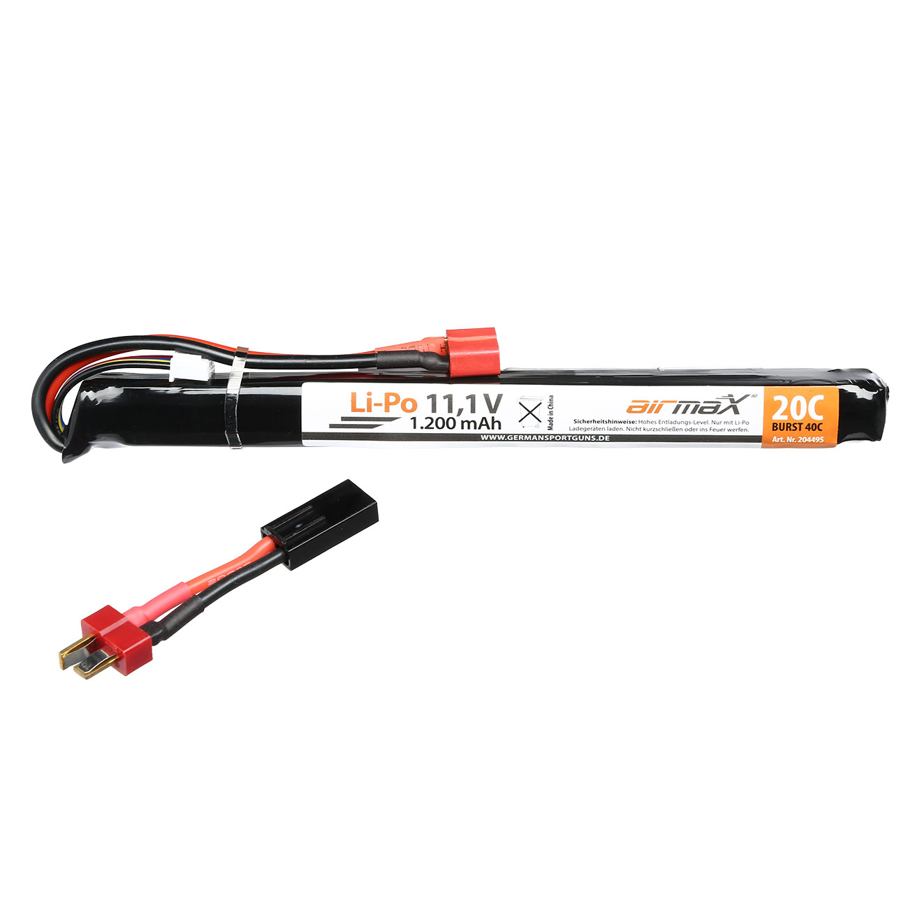 airmaX LiPo Akku 11.1V 1200mAh 20 / 40C Stick-Type m. Deans Anschluss + Mini-Tam Adapter Bild 1