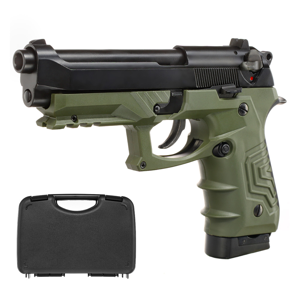 Ersatzteilset HFC M92 GripTac Vollmetall CO2 BlowBack 6mm BB oliv inkl. Pistolenkoffer