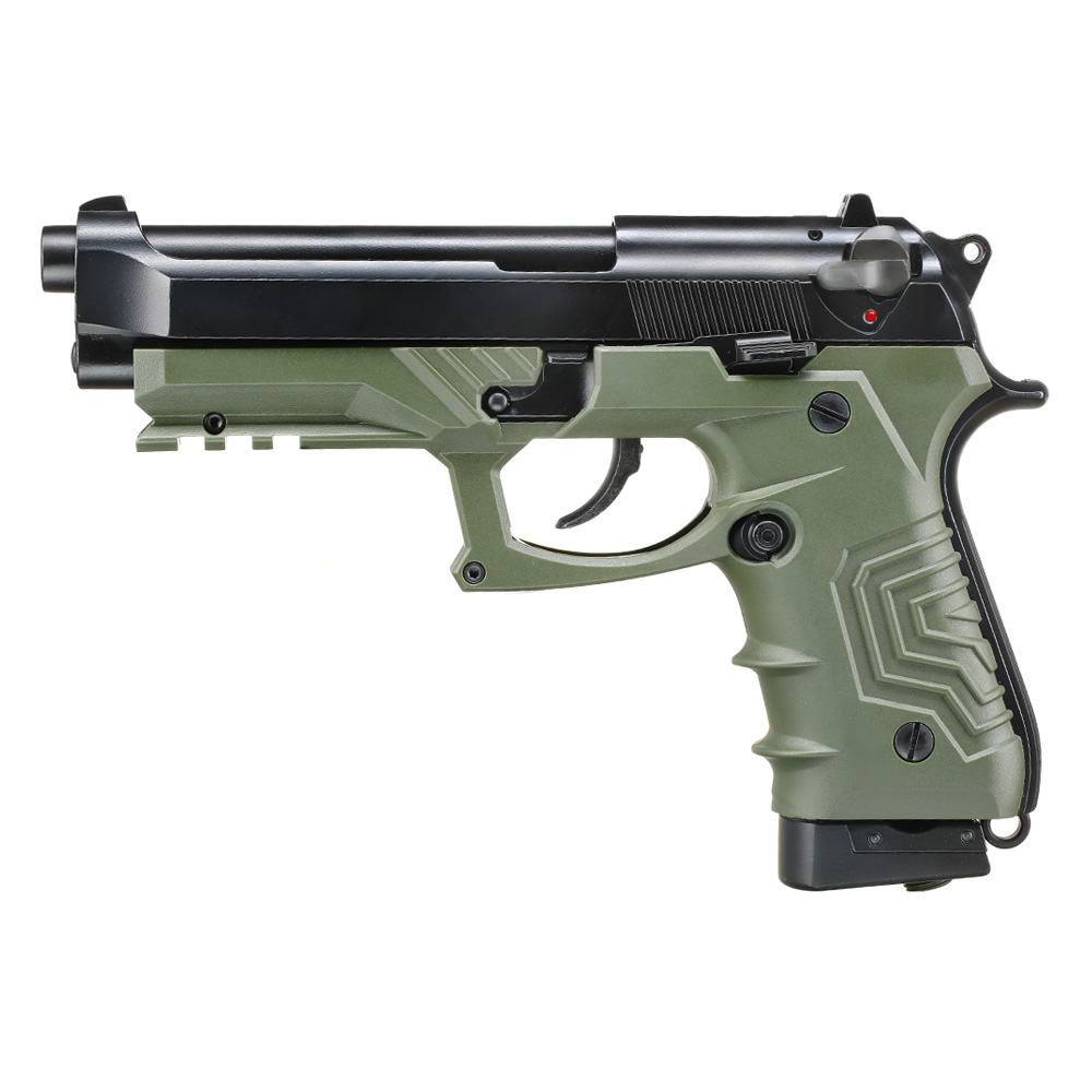 HFC M92 GripTac Airsoftpistole Vollmetall CO2 BlowBack 6mm BB oliv inkl. Pistolenkoffer Bild 1