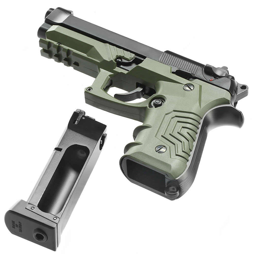 HFC M92 GripTac Airsoftpistole Vollmetall CO2 BlowBack 6mm BB oliv inkl. Pistolenkoffer Bild 6