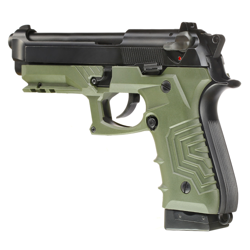 HFC M92 GripTac Airsoftpistole Vollmetall CO2 BlowBack 6mm BB oliv inkl. Pistolenkoffer Bild 9