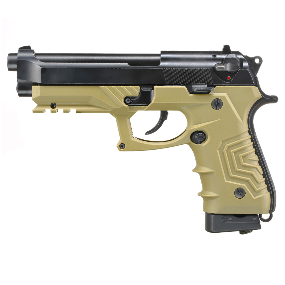 HFC M92 GripTac Airsoftpistole Vollmetall CO2 BlowBack 6mm BB coyote inkl. Pistolenkoffer Bild 1