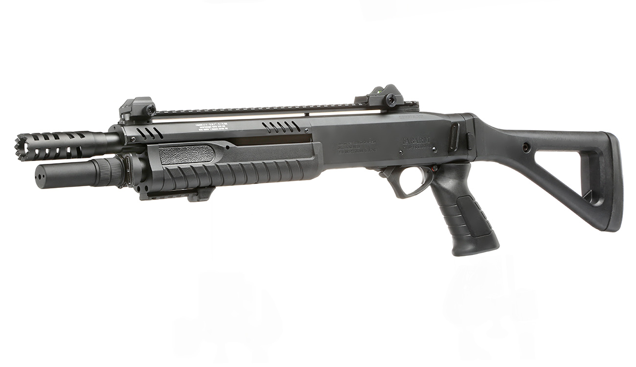 VFC / BO Manufacture Fabarm STF12 Compact 11 Zoll Vollmetall Pump Action Gas Shotgun 6mm BB schwarz