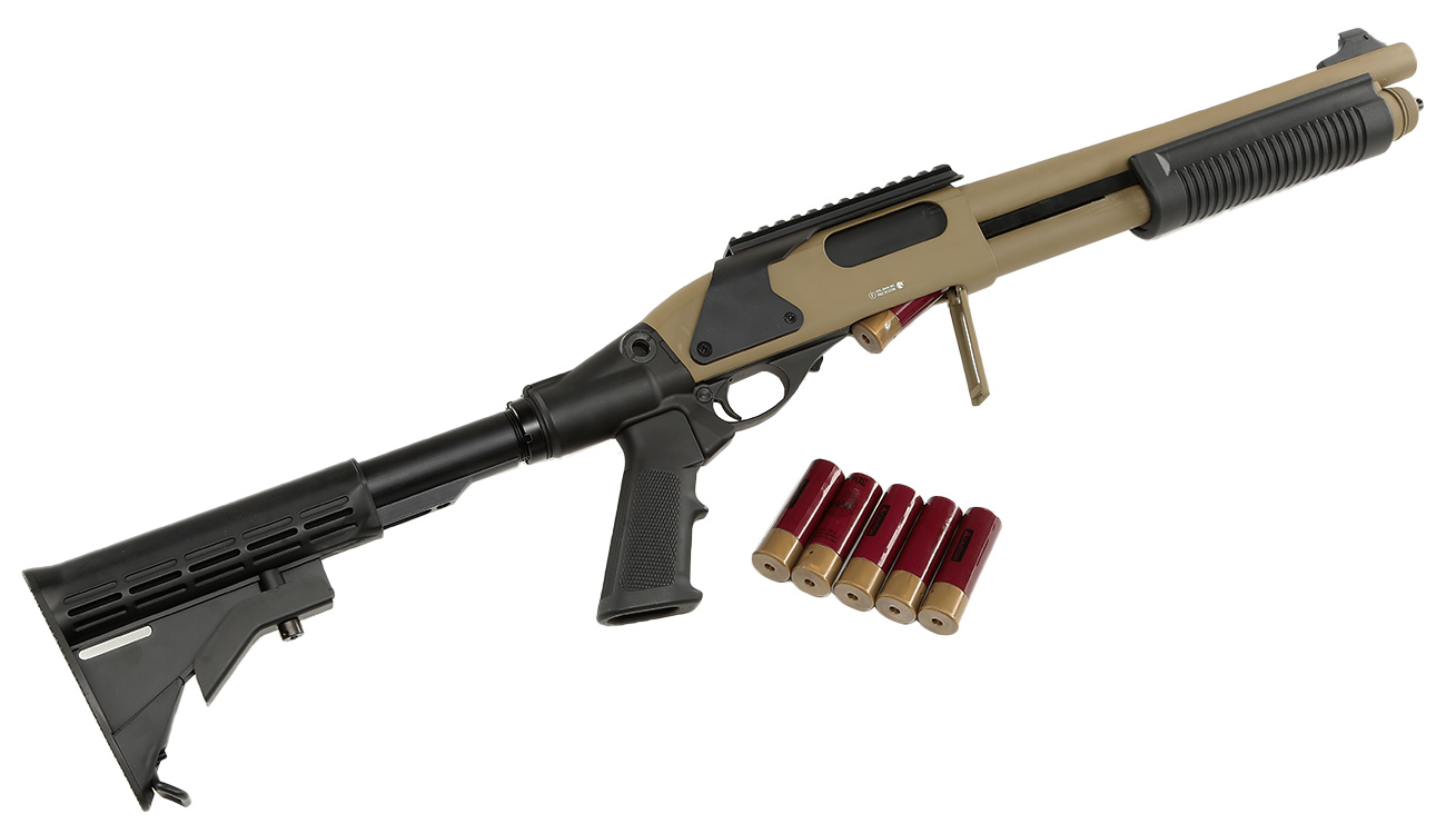 Golden Eagle M8873 Vollmetall Pump Action Gas Shotgun 6mm BB Tan Bild 5
