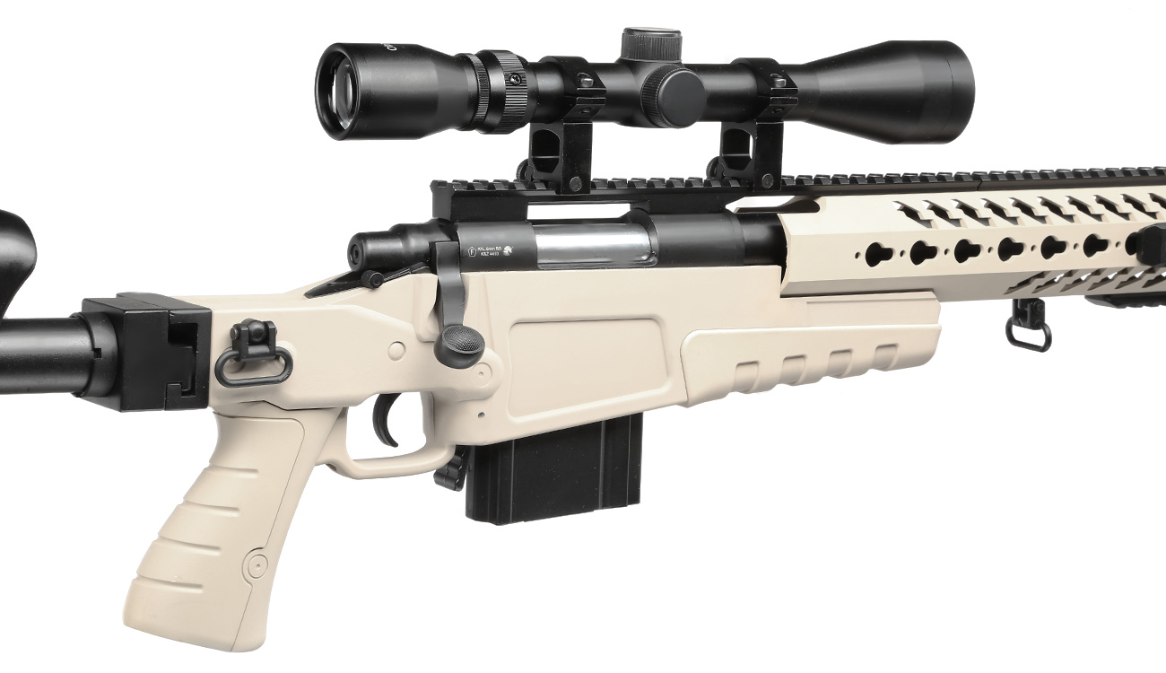 Well MB4418-2D Mk13 Custom Snipergewehr inkl. Zweibein / Zielfernrohr Springer 6mm BB tan Bild 7