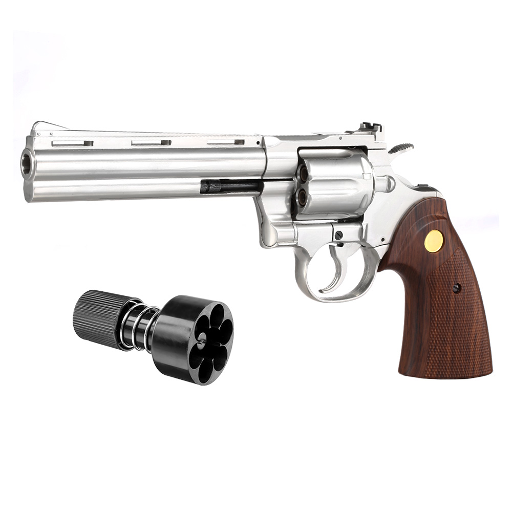 King Arms .357 Python 6 Zoll Revolver Vollmetall Gas 6mm BB Chrome-Finish