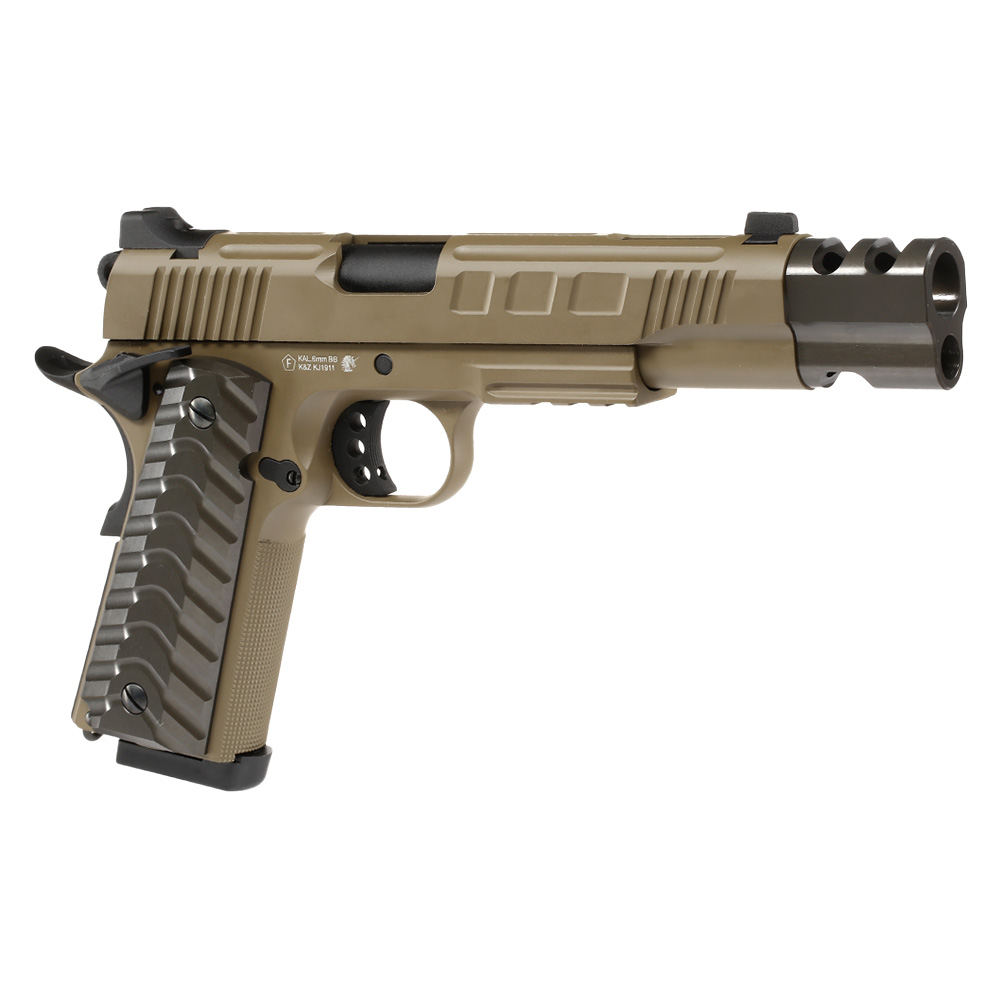KJ Works M1911 KP-16 Compensator Vollmetall GBB 6mm BB Flat Dark Earth Bild 7