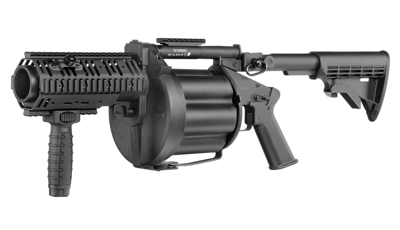 ICS MGL 40mm Airsoft Revolver-Granatwerfer Long Rail System Version schwarz - Short Barrel