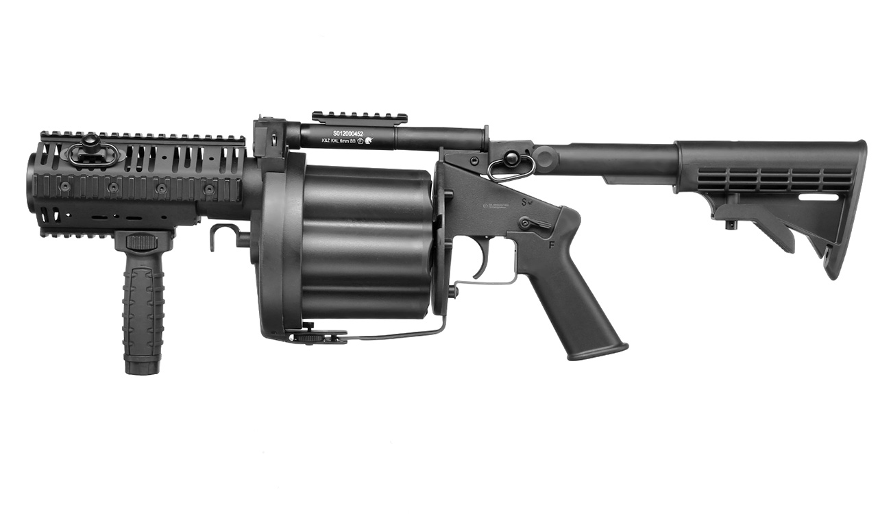 ICS MGL 40mm Airsoft Revolver-Granatwerfer Long Rail System Version schwarz - Short Barrel Bild 1
