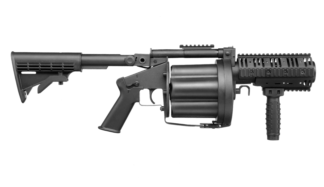 ICS MGL 40mm Airsoft Revolver-Granatwerfer Long Rail System Version schwarz - Short Barrel Bild 2