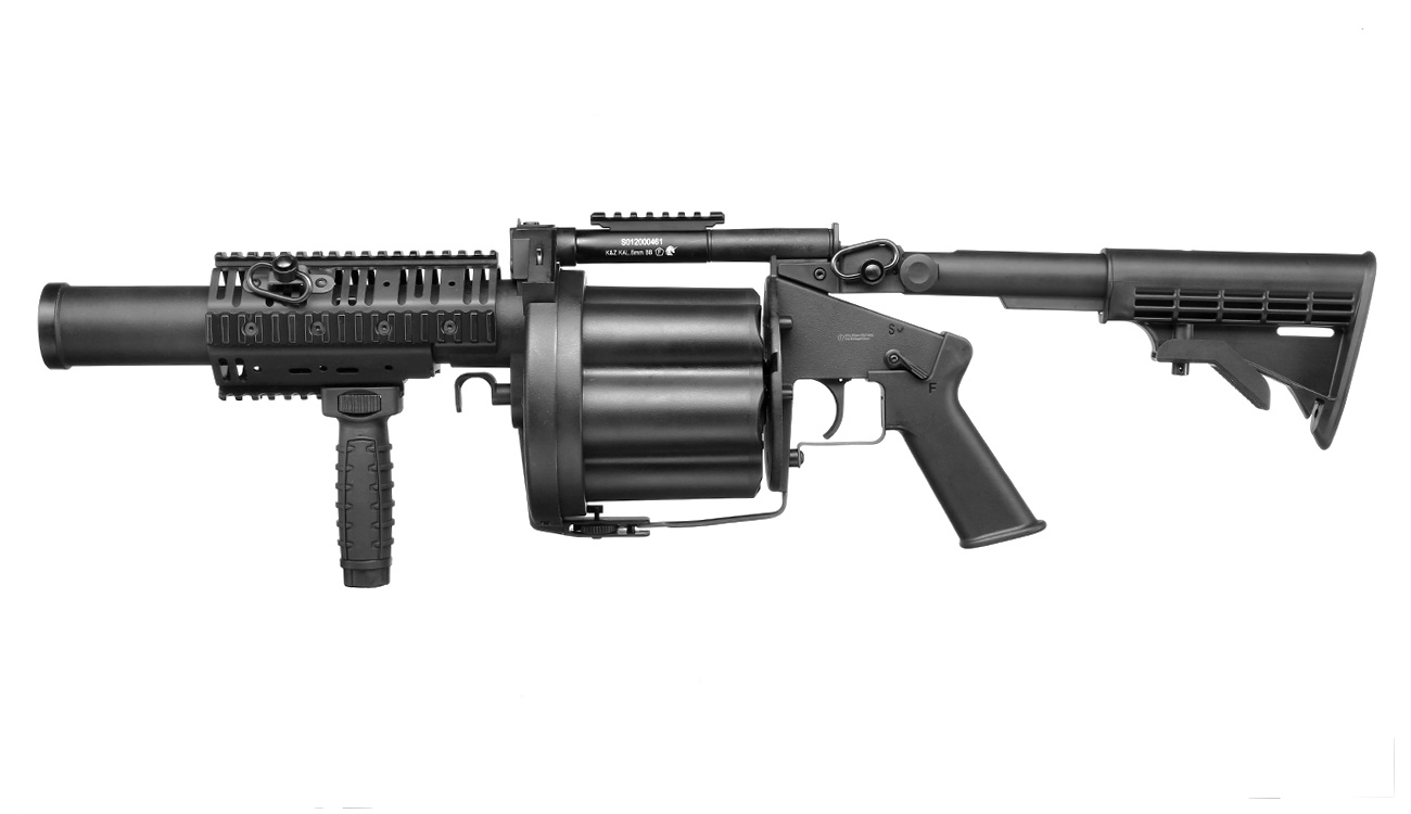ICS MGL 40mm Airsoft Revolver-Granatwerfer Long Rail System Version schwarz - Long Barrel Bild 1