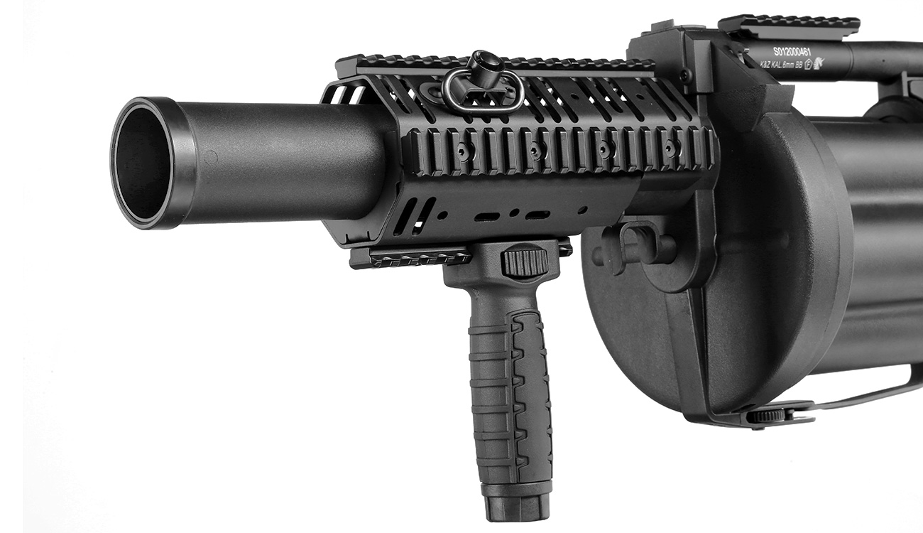 ICS MGL 40mm Airsoft Revolver-Granatwerfer Long Rail System Version schwarz - Long Barrel Bild 7