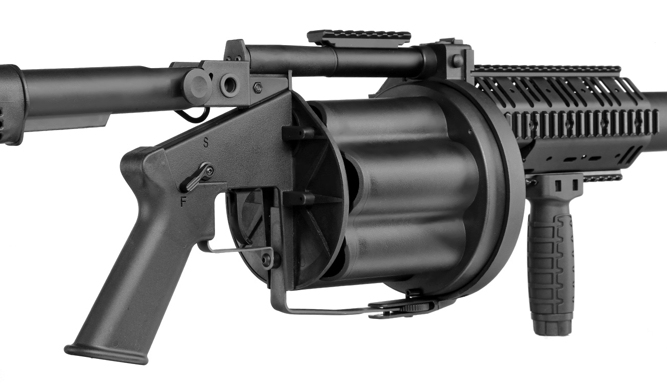 ICS MGL 40mm Airsoft Revolver-Granatwerfer Long Rail System Version schwarz - Long Barrel Bild 1