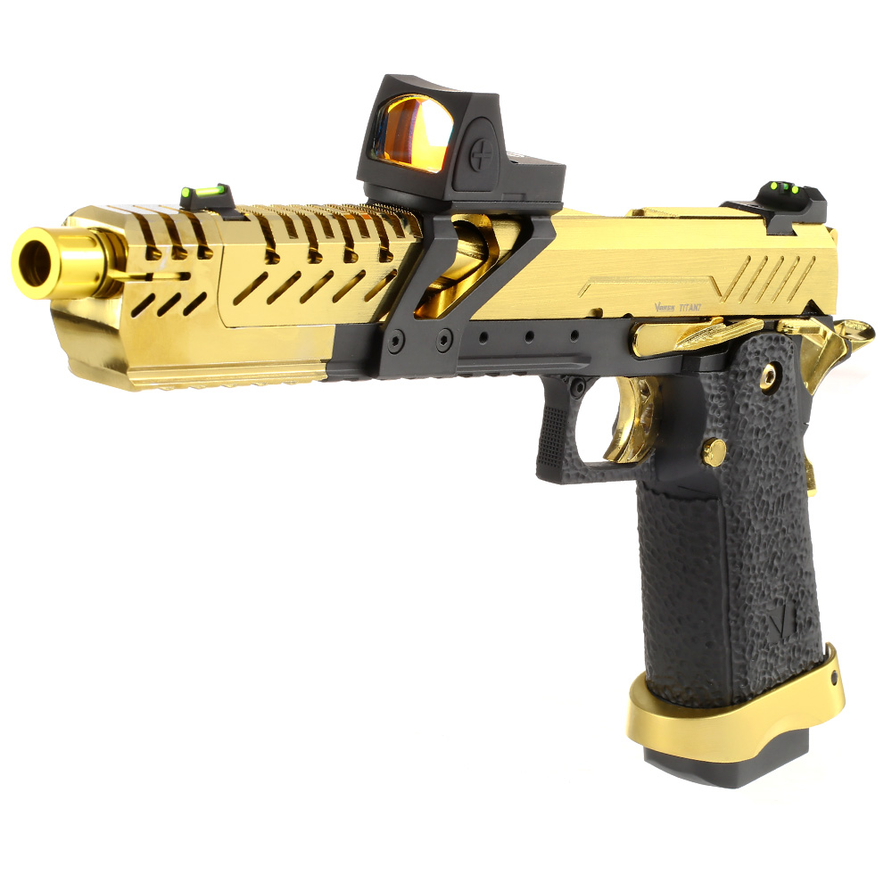 Vorsk Airsoft Hi-Capa Titan 7 Split-Slide mit HD5141 LPZ Vollmetall GBB 6mm BB gold / schwarz