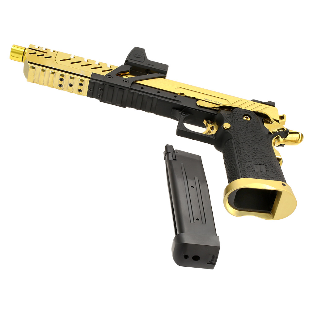 Vorsk Airsoft Hi-Capa Titan 7 Split-Slide mit HD5141 LPZ Vollmetall GBB 6mm BB gold / schwarz Bild 6