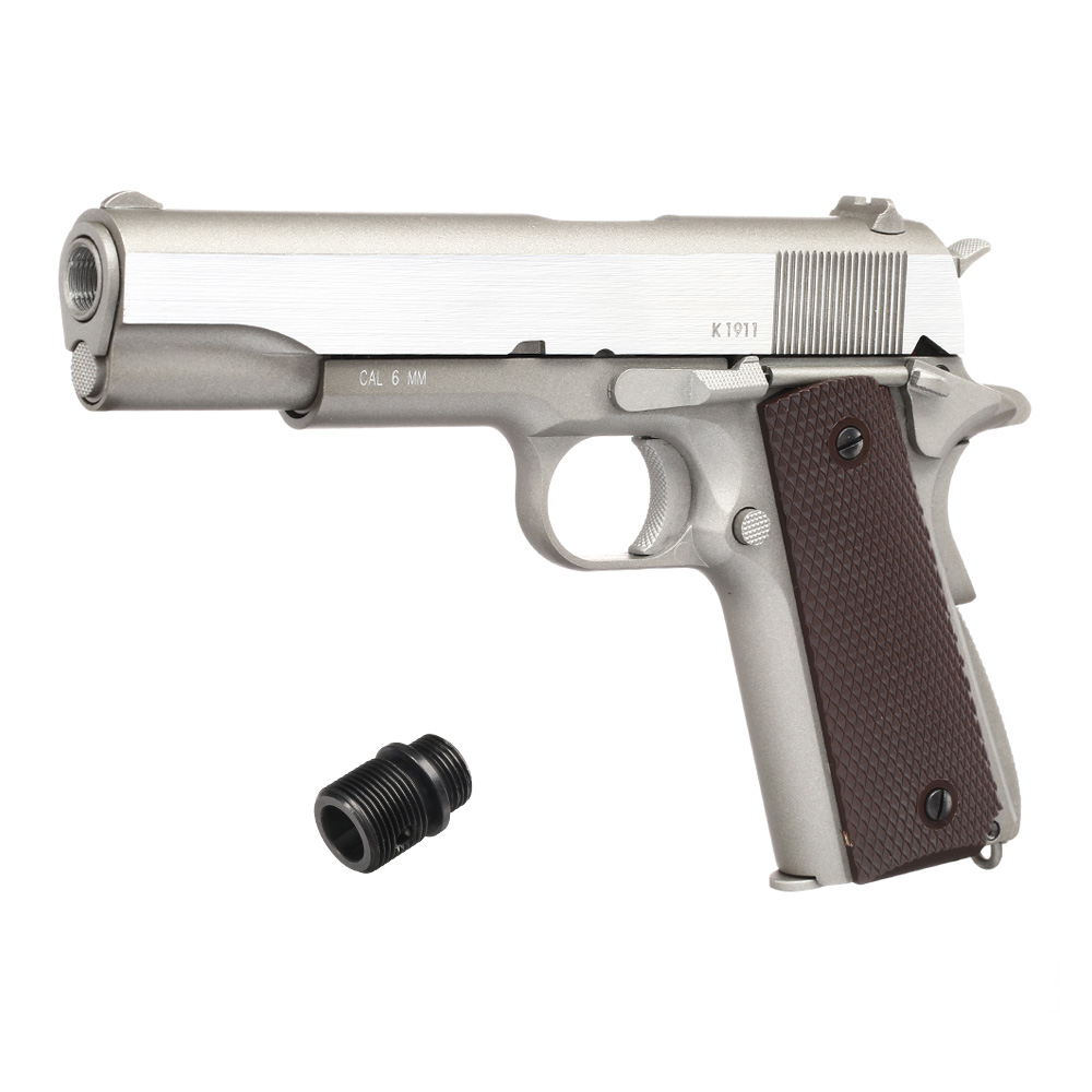 Versandrückläufer KWC M1911A1 Military Vollmetall CO2 BlowBack 6mm BB Stainless-Grey - Special Limited Edition