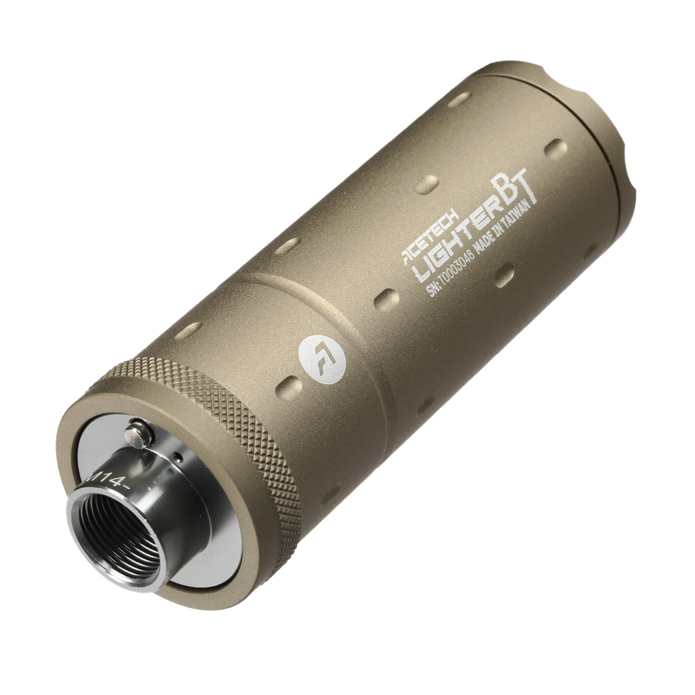 Acetech Lighter BT Aluminium Silencer Mini Tracer Unit / Chronograph inkl. LiPo Akku 11mm+ / 14mm- Tan Bild 1