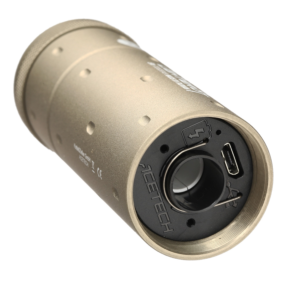 Acetech Lighter BT Aluminium Silencer Mini Tracer Unit / Chronograph inkl. LiPo Akku 11mm+ / 14mm- Tan Bild 1