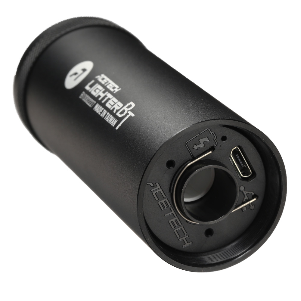 Acetech Lighter BT Aluminium Silencer Mini Tracer Unit / Chronograph inkl. LiPo Akku 11mm+ / 14mm- schwarz Bild 6