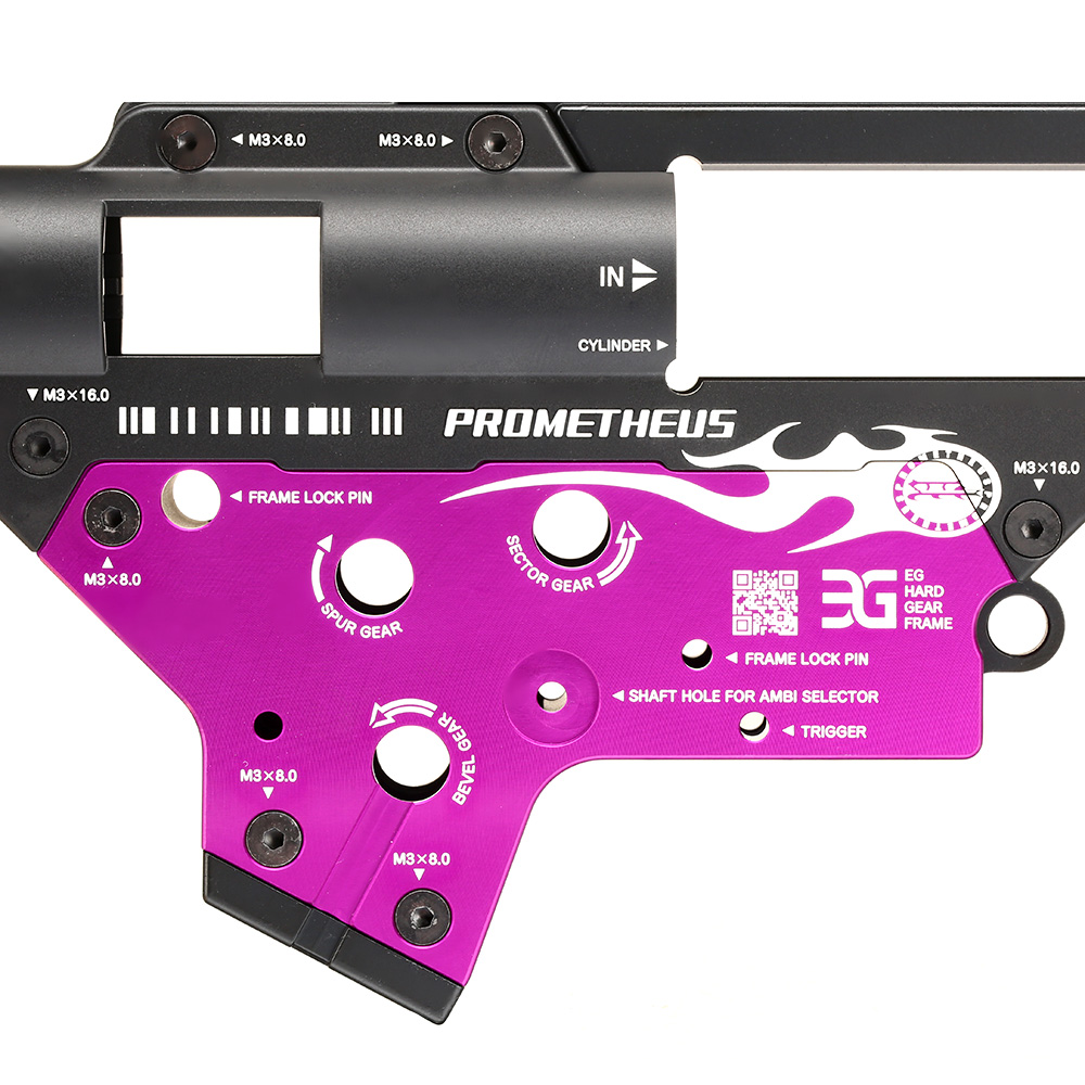 Prometheus 8mm EG Hard Gear Frame Aluminium Gearboxgehuse Version 2 schwarz / lila Bild 4