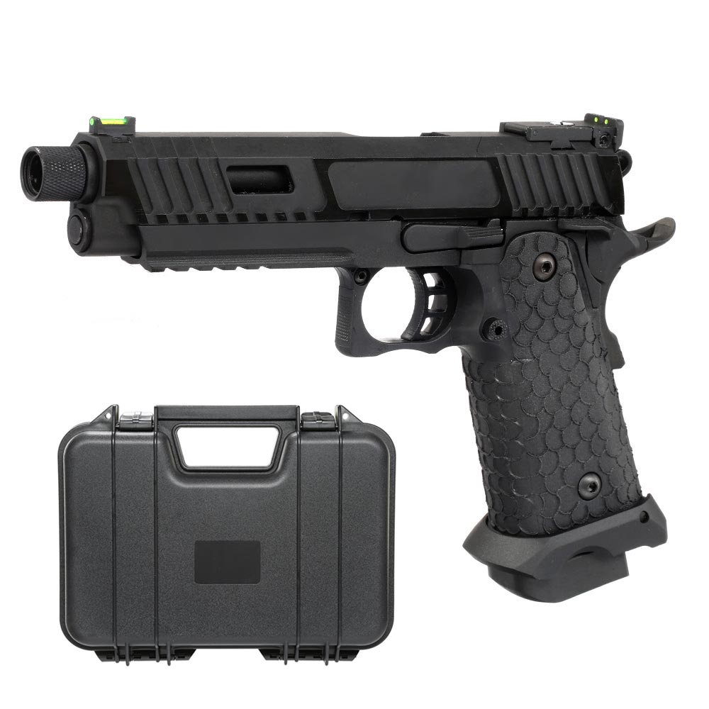 KLI Hi-Capa 5.1 Baba Yaga Airsoftpistole Vollmetall GBB 6mm BB Blackout Edition inkl. Koffer
