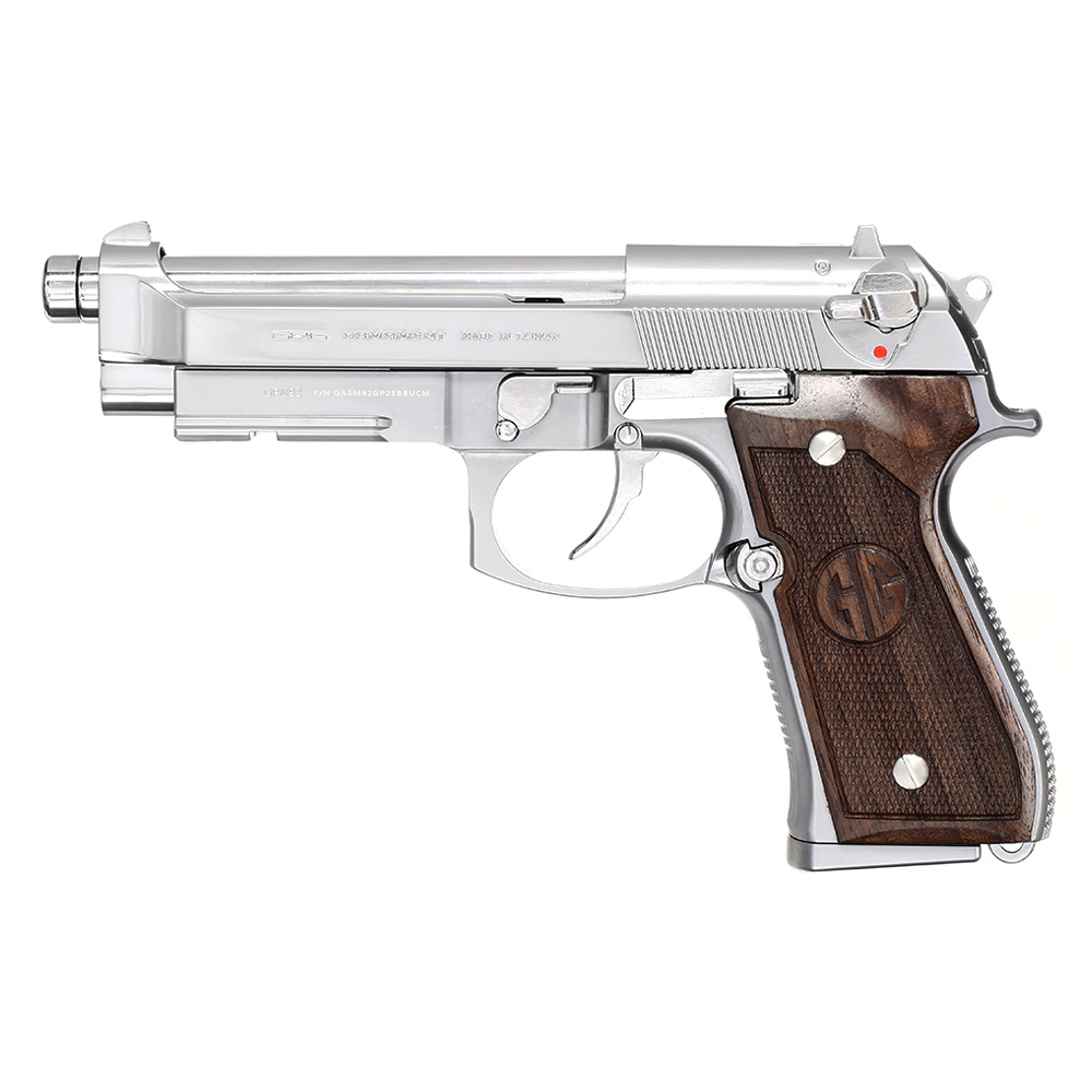 G&G GPM92 GP2 Airsoftpistole Vollmetall GBB 6mm BB Silber-Chrome inkl. Pistolenkoffer - Walnussholz Limited Edition Bild 1