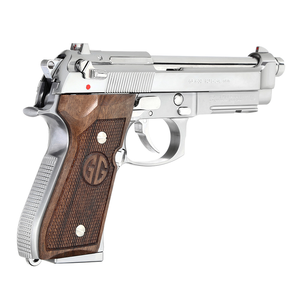G&G GPM92 GP2 Airsoftpistole Vollmetall GBB 6mm BB Silber-Chrome inkl. Pistolenkoffer - Walnussholz Limited Edition Bild 4