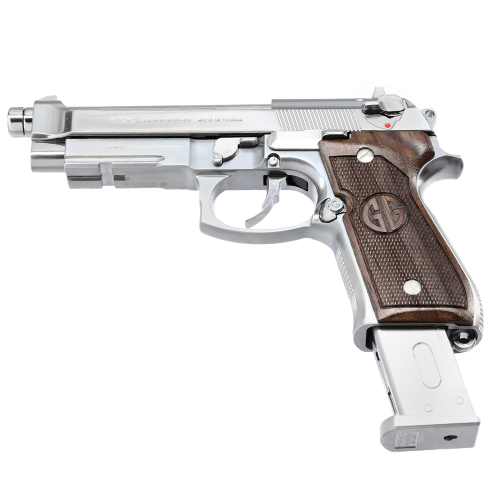 G&G GPM92 GP2 Airsoftpistole Vollmetall GBB 6mm BB Silber-Chrome inkl. Pistolenkoffer - Walnussholz Limited Edition Bild 5