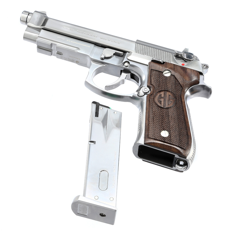 G&G GPM92 GP2 Airsoftpistole Vollmetall GBB 6mm BB Silber-Chrome inkl. Pistolenkoffer - Walnussholz Limited Edition Bild 6