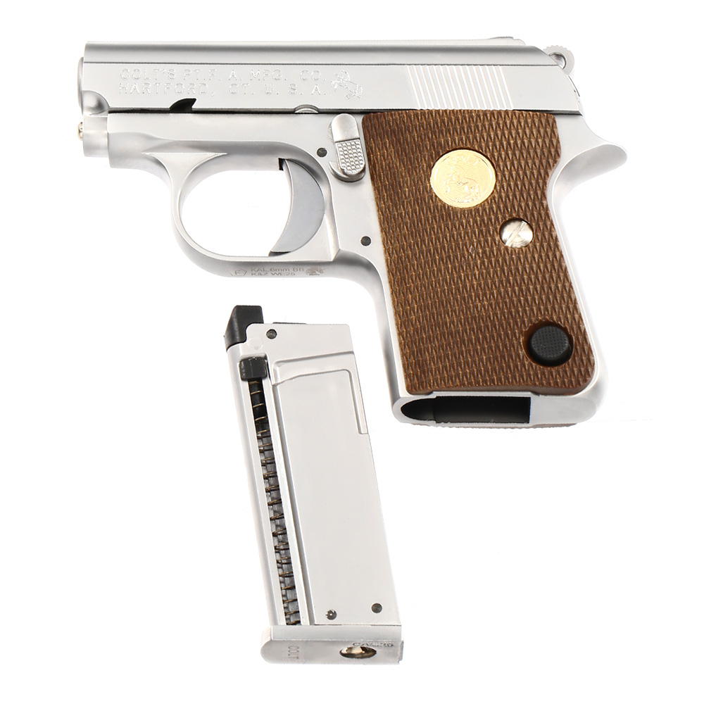 Cybergun / Wei-ETech Colt .25 Vest Pocket Vollmetall GBB 6mm BB silber / braun Bild 6