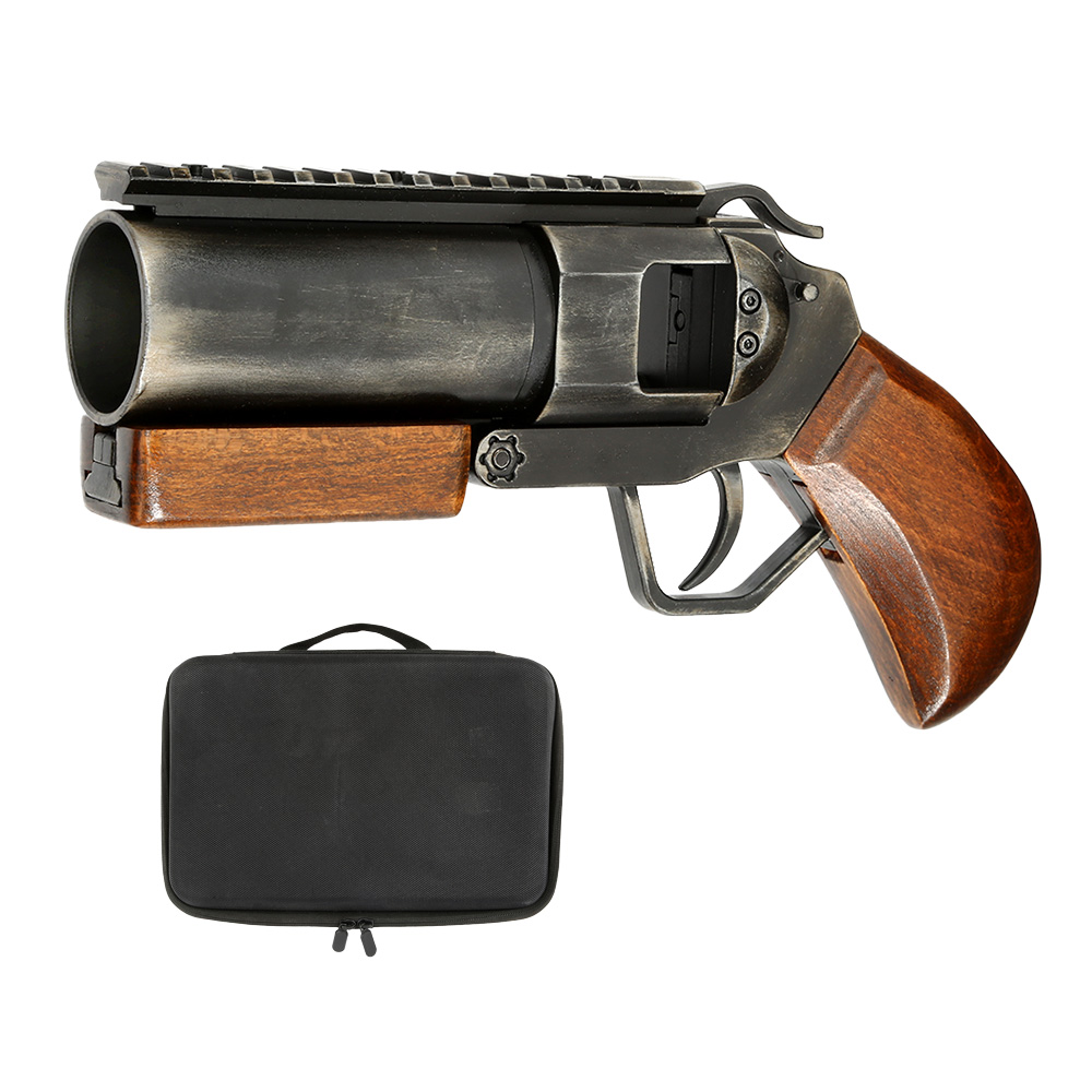 ShowGuns 40mm Airsoft Mini Hand Canon Metallgehuse Echtholz Used-Look inkl. Tasche