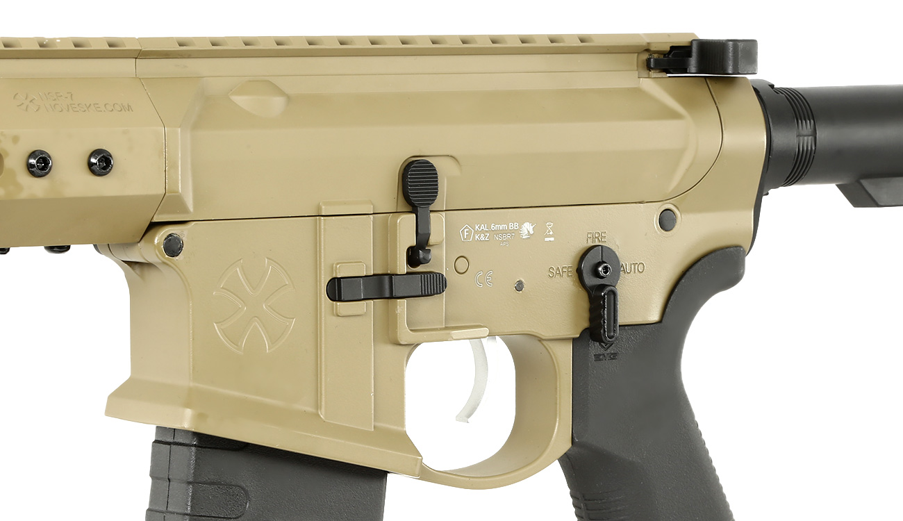 APS / EMG Noveske 7.94 Zoll SBR Gen. 4 eSilver Edge SDU-MosFet Vollmetall S-AEG 6mm BB Tan Bild 7