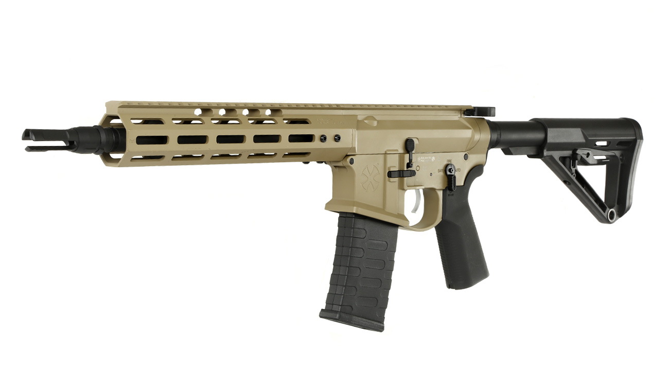 APS / EMG Noveske 10.5 Zoll Shorty Gen. 4 eSilver Edge SDU-MosFet 2.0 Vollmetall S-AEG 6mm BB Tan