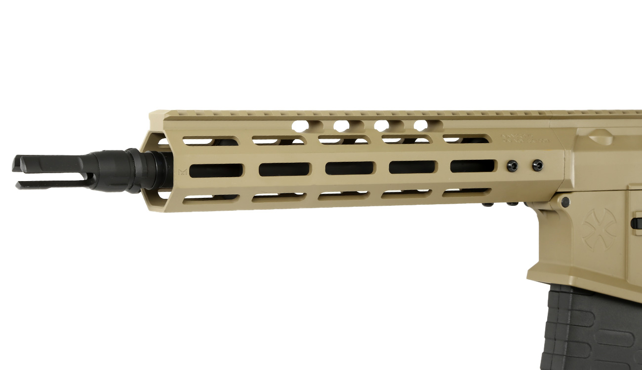 APS / EMG Noveske 10.5 Zoll Shorty Gen. 4 eSilver Edge SDU-MosFet 2.0 Vollmetall S-AEG 6mm BB Tan Bild 6