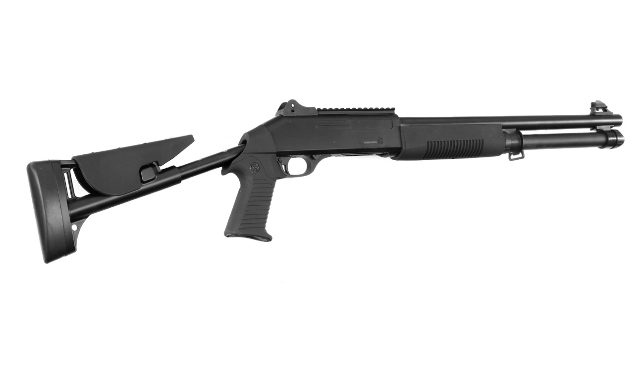 D.E. M56-DL 3 Rounds Multi-Shot Pumpgun Flex-Stock Springer schwarz Bild 3