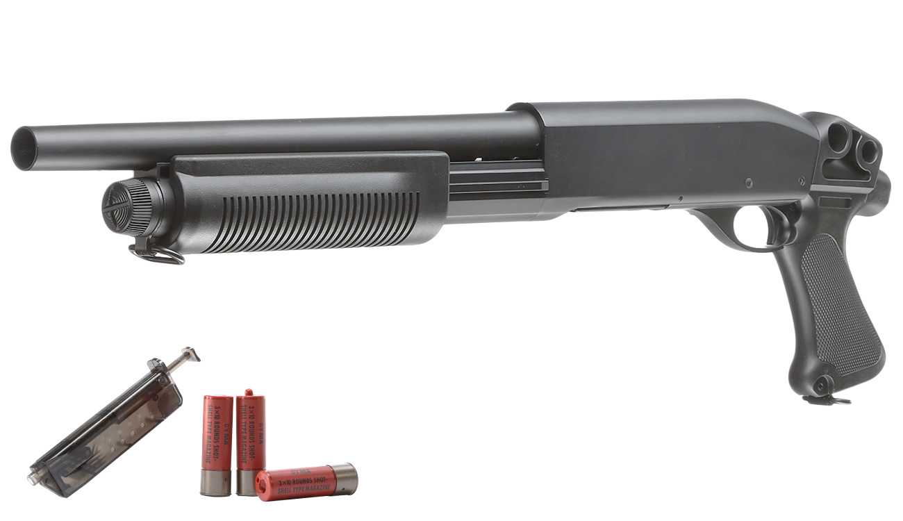 Cyma M870 Combat Shotgun Short-Type Tri-Barrel Vollmetall Springer 6mm BB schwarz