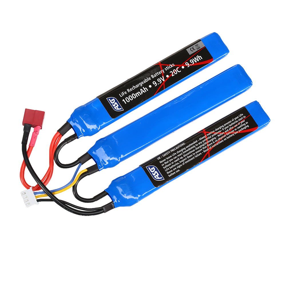 ASG LiFe Akku 9,9V 1000mAh 20C Small Tri-Panel Type mit T-Stecker Anschluss