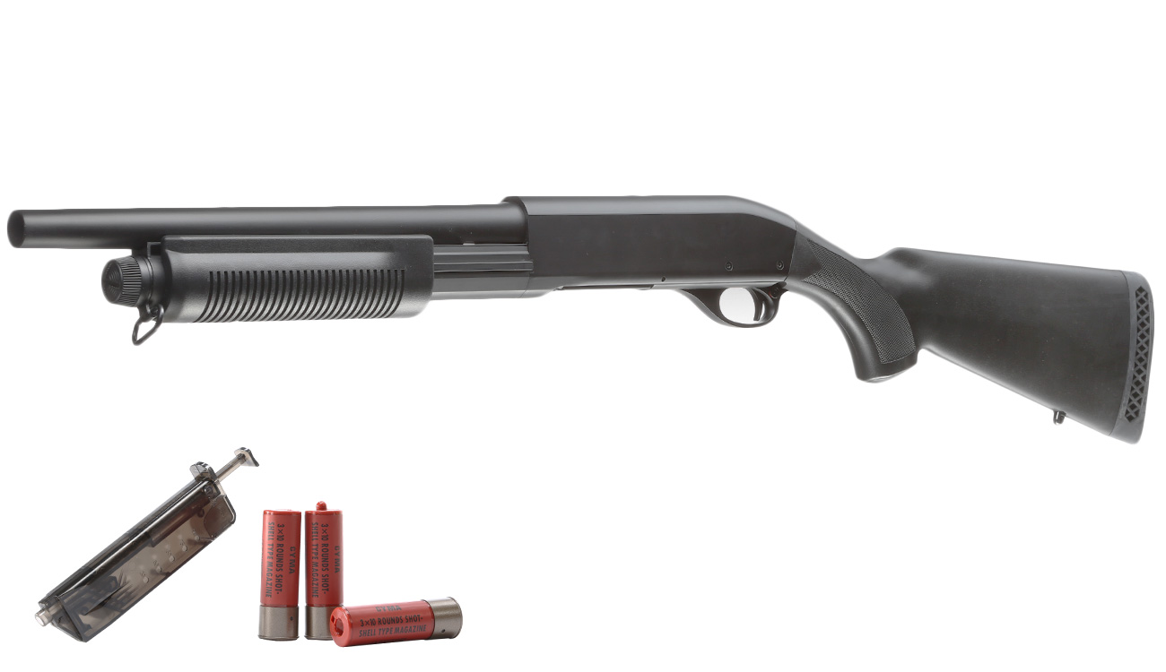 Cyma M870 Sheriff Shotgun Medium-Type Tri-Barrel Vollmetall Springer 6mm BB schwarz