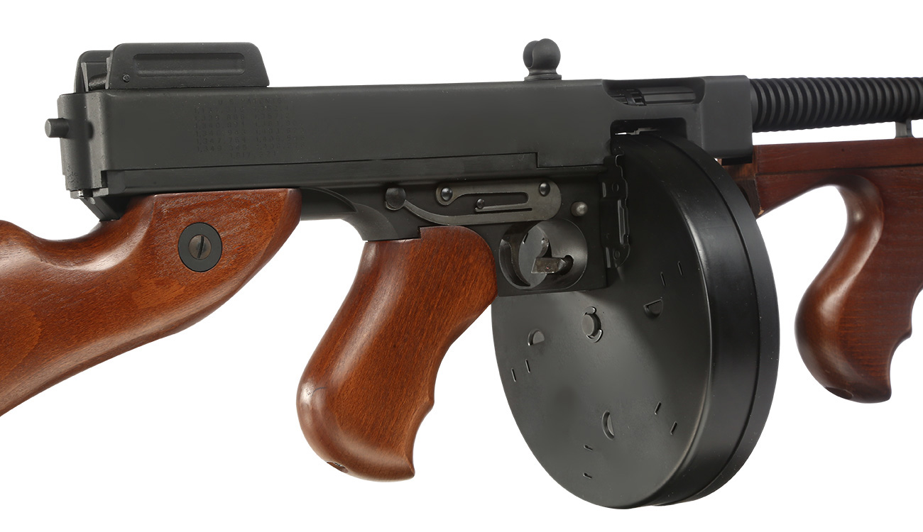 King Arms M1928 Chicago Typewriter Vollmetall S-AEG 6mm BB schwarz - Echtholz Bild 8