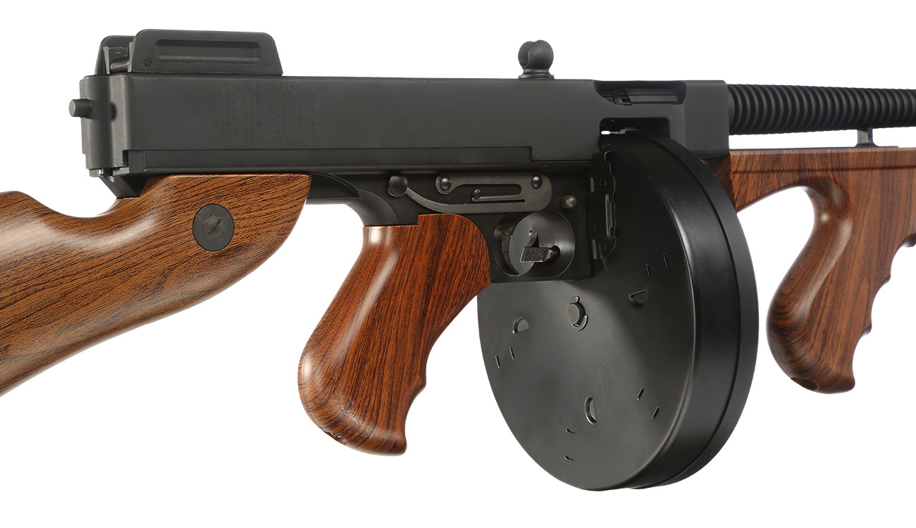 King Arms M1928 Chicago Typewriter Vollmetall S-AEG 6mm BB schwarz - Holzoptik Bild 8
