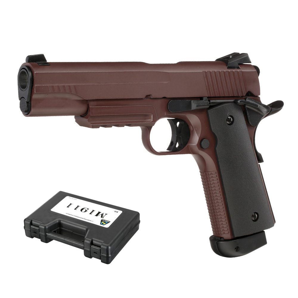 Double Bell M1911 Tactical Vollmetall CO2BB 6mm BB Crimson Brown inkl. Pistolenkoffer