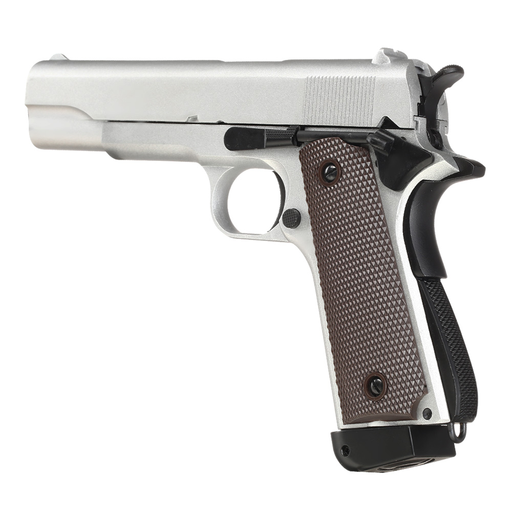 Double Bell M1911A1 Airsoftpistole Vollmetall CO2BB 6mm BB silber inkl. Pistolenkoffer Bild 10