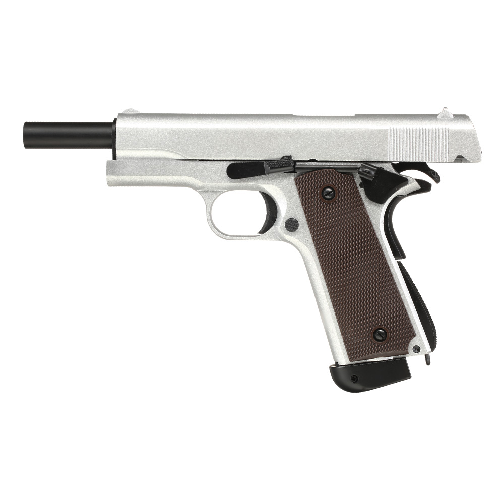 Double Bell M1911A1 Airsoftpistole Vollmetall CO2BB 6mm BB silber inkl. Pistolenkoffer Bild 2